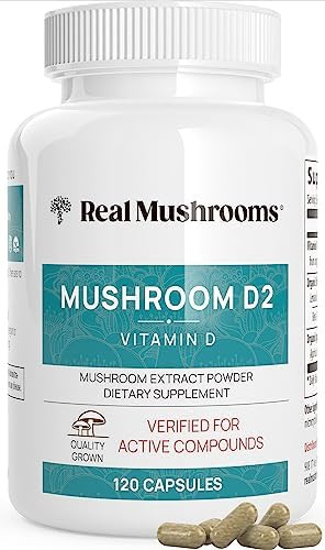 Real Mushrooms Vitamin D2 From Shiitake & Agaricus – Vegan Mushroom-Based D Supplement – Vitamins For Overall Wellness Support– Organic, Non-Gmo, 1000 Iu – 120 Count Functional Mushroom