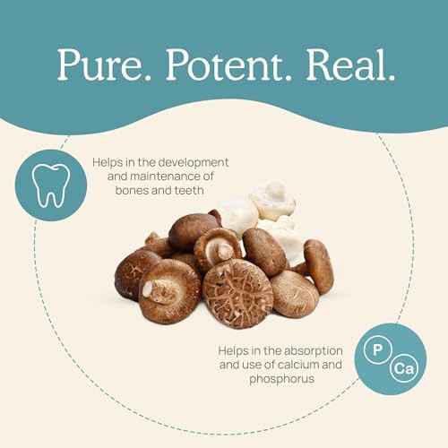 Real Mushrooms Vitamin D2 From Shiitake & Agaricus – Vegan Mushroom-Based D Supplement – Vitamins For Overall Wellness Support– Organic, Non-Gmo, 1000 Iu – 120 Count Functional Mushroom