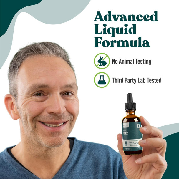 Active B-12 Liquid B12 Supplement, Supports Energy And A Healthy Nervous System - Convenient Liquid Dropper Absorbs Fast & Tastes Great