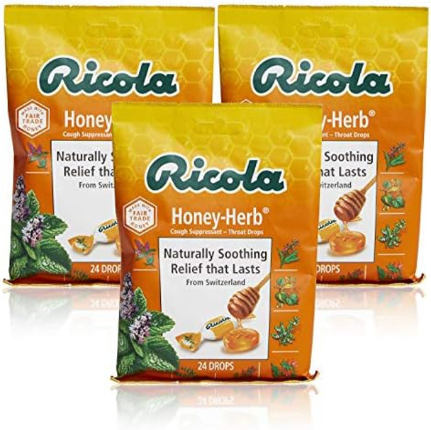 Ricola Honey Herb Herbal Cough Suppressant Throat Drops, 24Ct Bag (Pack Of 3) Ricola Honey Herb Herbal Cough Suppressant Throat Drops, 24Ct Bag (Pack Of 3)