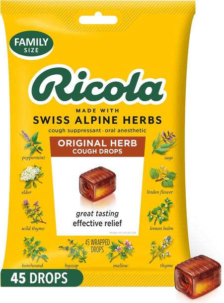 Ricola Original Herb Cough Drops, 45 Count, Cough Suppressant & Throat Relieving Drops With Naturally Sourced Menthol, Pleasing Herbal Taste For Coughs & Throat Irritation Symptom Relief Ricola Original Herb Cough Drops, 45 Count, Cough Suppressant & Throat Relieving Drops With Naturally Sourced Menthol, Pleasing Herbal Taste For Coughs & Throat Irritation Symptom Relief