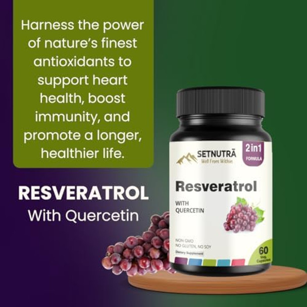 Resveratrol 800Mg With Quercetin 100Mg  2 In 1 Antioxidant Supplement For Heart Health Immune Support & Healthy Aging  60 Veg Capsules  Non Gmo Gluten