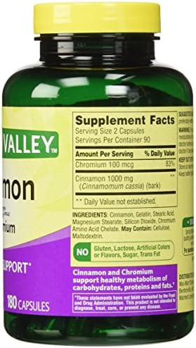 Spring Valley - Cinnamon 500Mg Plus Chromium, Twin Pack, 2 Bottles Of 180 Capsules
