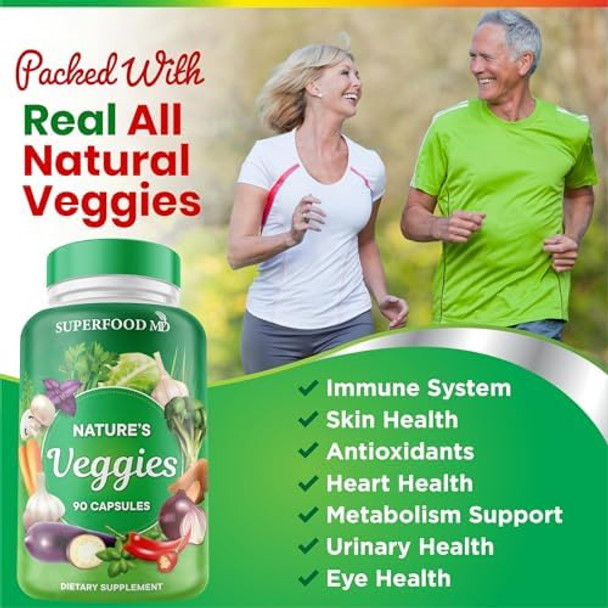 Superfood Md Veggies Supplement - 90 Veggie Capsules - Supports Energy Levels, Beta Carotene, Vitamins & Minerals - Soy  - 90 Count