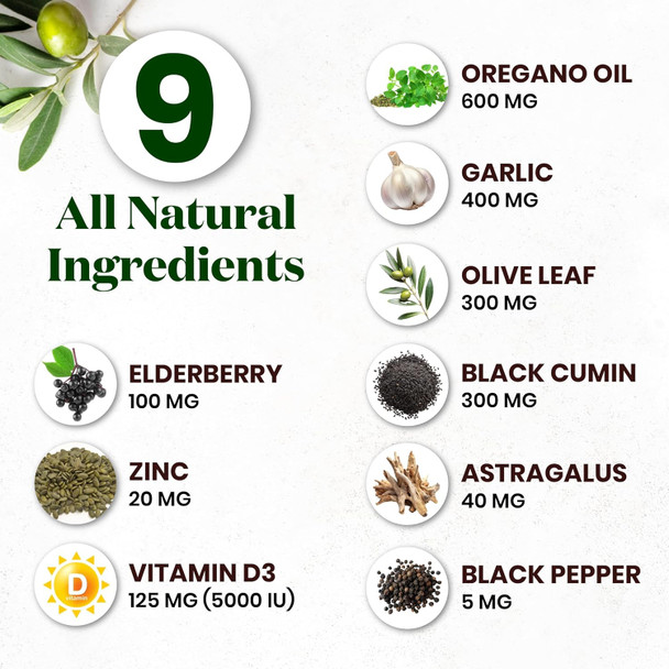 Superfood Md Oregano Oil Garlic Extract Olive Leaf Black Seed Oil Astragalus- For Women And Men- 60 Count