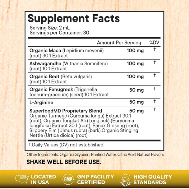 Superfood Md Superfood Md Maca Root Liquid Drops With Ashwagandha, Nettle, Fenugreek, Beet Root And L-Arginine Liquid Multivitamin For Women And Men - 2Oz