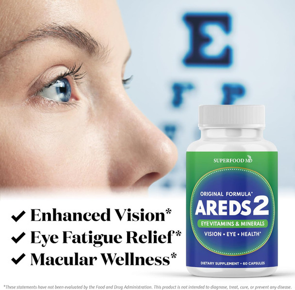Superfood Md Areds 2 Eye Vitamin & Mineral Supplement, Contains Lutein, Vitamin C, Zeaxanthin, Zinc & Vitamin E With Added Copper - 120 Count
