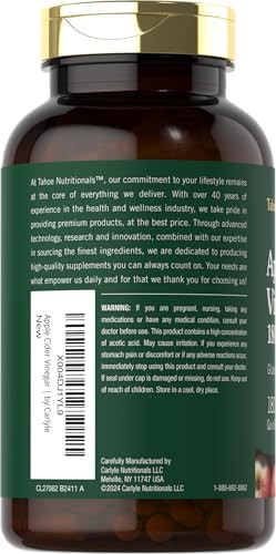 Tahoe Nutritionals Apple Cider Vinegar Capsules  1800Mg  180 Count  Non-Gmo, Gluten- Supplement