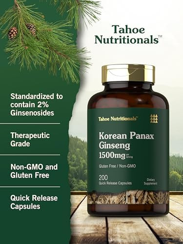 Tahoe Nutritionals Korean Panax Ginseng Extract 1500 Mg  200 Capsules  Supplement For Men & Women  Non-Gmo And Gluten