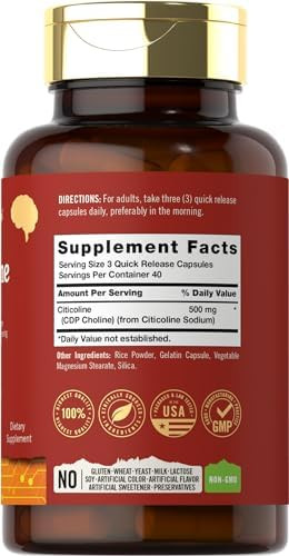 Tahoe Nutritionals Citicoline 500Mg  120 Capsules  Cdp Choline Supplements  Therapeutic Grade  Gluten , Non-Gmo