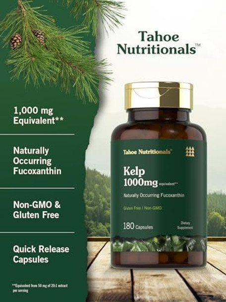 Tahoe Nutritionals Kelp Supplement Capsules  1000Mg  180 Count  Non-Gmo & Gluten  Extract