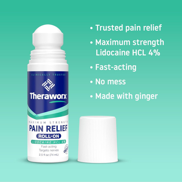 Theraworx Maximum Strength Pain Relief Roll-On With Lidocaine, Fast-Acting - 2.5 Oz - 2 Count