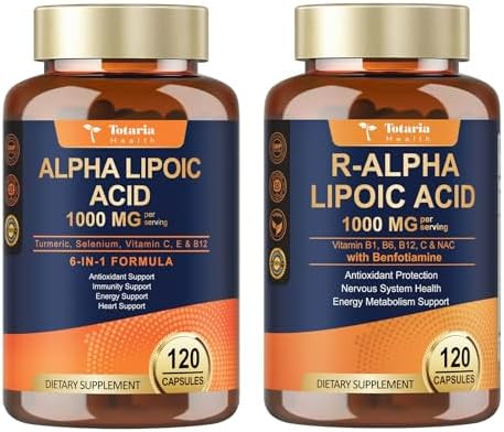 Totaria Alpha Lipoic Acid 1000Mg + R Lipoic Acid 1000Mg - Ala Supplement Antioxidant For Neuropathy Support Nerve Health, Liver Detox, Antioxidant, Metabolism And Cell Energy