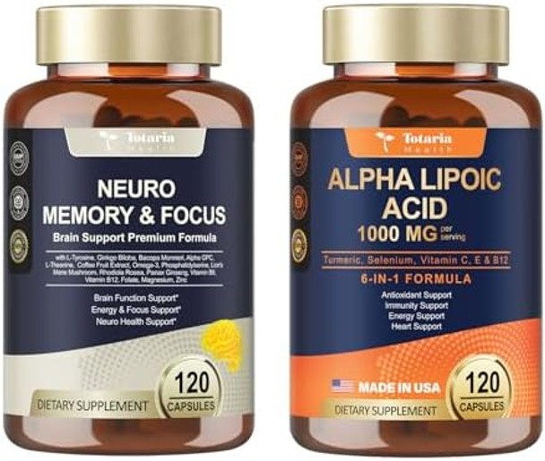Totaria 25 In 1 Brain Supplements For Memory And Focus + R Alpha Lipoic Acid 600Mg