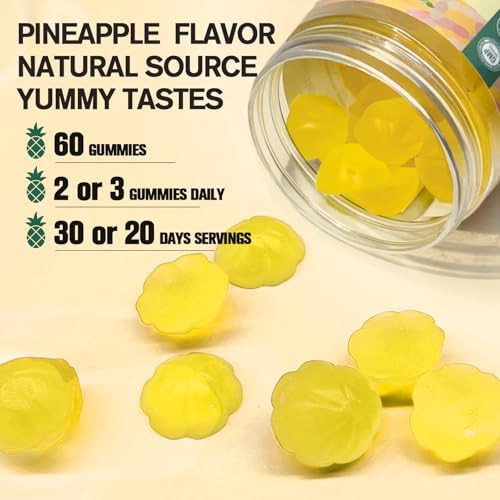 Totaria 9-In-1 Probiotic Fiber Gummies For Adults & Teens, Psyllium Fiber Supplement With 5 Billion Cfu Bacillus Coagulans, Inulin, Acv For Digestive & Gut Wellness, 60 Pineapple Gummies