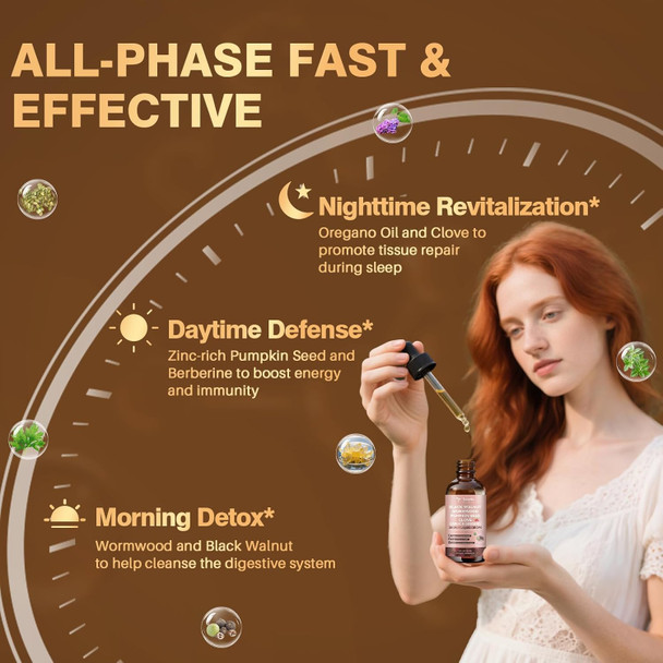 Totaria 20 In 1 Black Walnut Wormwood Tincture  Clove Pumpkin Seed,Garlic,Oregano Berberine  Gentle Gut Cleanse and  Digestive Health  Alcohol Gut-Friendly Raspberry Flavor - 2Fl