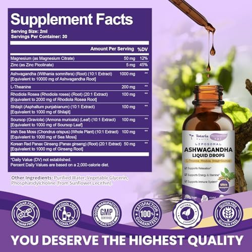 Totaria Liposomal Rhodiola Rosea Root Tincture & Ashwagandha Root Tincture