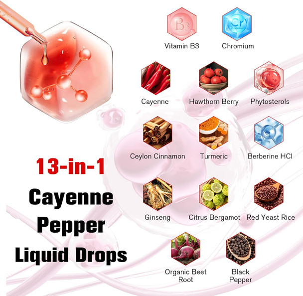 Totaria Cayenne Pepper Drops Liposomal Liquid Supplement, 13-In-1 Cayenne Pepper Drops With Beet Root, Vitamin B3, Hawthorn Berry, Panax Ginseng, Berberine, Ceylon Cinnamon, Turmeric Curcumin Extract