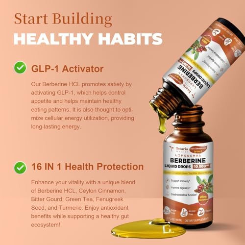 Totaria Berberine Supplement - Berberine Hcl Digestion Support Increase Glp-1 Levels, Ampk Activator With Ceylon Cinnamon, Green Tea, Bitter Melon, Citrus Bergamot - 2 Fl Oz