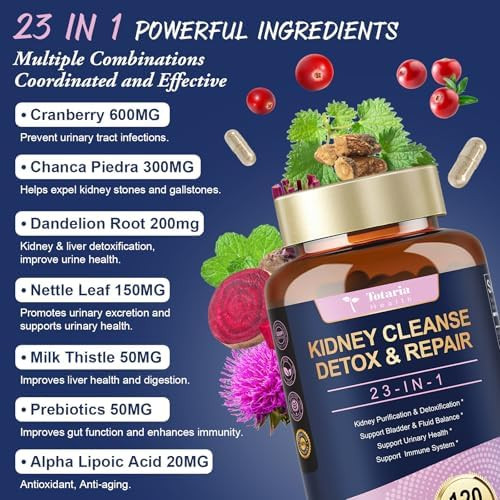 Totaria (2 P) Kidney & Liver Cleanse Detox & Repair Capsules, Chanca Piedra & Cranberry Pills For Liver & Kidney Support Supplement Extra Strength For Stones Dissolver, Urinary Tract Health For Woman