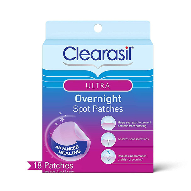 Acne Treatment Face Patches - Clearasil Ultra Overnight Spot Patches Advanced Healing for Acne Control, 18 Count.