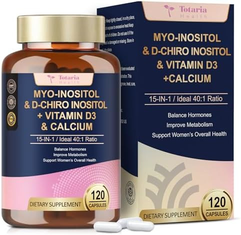 Totaria Myo-Inositol & D-Chiro Inositol Supplement For Women, Ideal 40:1 Ratio, W/Berberine, Multivitamin, Dim, Calcium, 2050 Mg Inositol For Hormone Balance, Ovarian Function, Overall Health, 120 Ct.