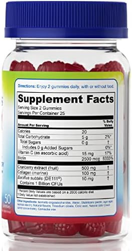 Trubiotics Probiotic Gummies With Collagen For Womens Digestive/Urinary/Hair/Skin/Nails Health, Sugar  Prebiotics & Probiotics For Women, Collagen, Biotin, Vitamin C & Cranberry Extract, 50 Count