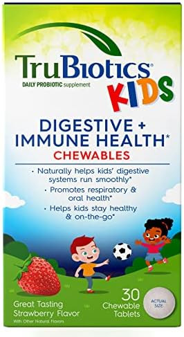 Trubiotics Probiotics For Kids Digestive & Immune Health Support, Sugar- Chewable Kids Probiotic To Help Maintain A Healthy Tummy, Natural Strawberry Flavor, 30 Tablets