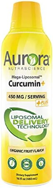 Vida Lifescience Aurora Nutrascience Mega-Liposomal Curcumin+ Vitamin C With Curcuvail, Supports Healthy Joints, Muscles, Gi Tract, And Brain Function, Organic, Non-Gmo, 32 Servings, 16 Fl Oz
