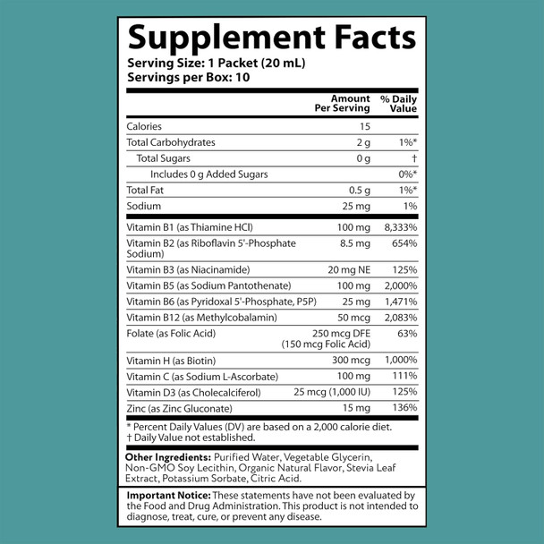 Vida Lifescience Aurora Nutrascience Mega-Liposomal B-Complex + Vitamin C, Supports Energy, Immune & Nervous System Health, Gluten , Non-Gmo, Sugar-, Orange Flavor, 10 Single Serve Packets