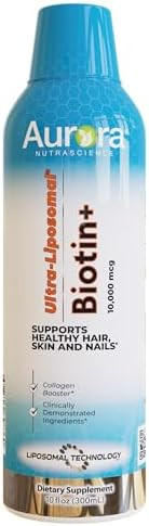 Vida Lifescience Aurora Nutrascience Ultra-Liposomal Biotin 10,000 Mcg Collagen Booster Supplement, Supports Healthy Hair, Skin & Nails, Caramel Flavor, 30 Servings, 10 Fl Oz
