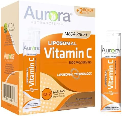 Vida Lifescience Aurora Nutrascience Mega Vitamin C & Glutathione Bundle, 64 Packets