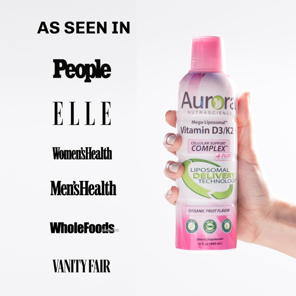 Vida Lifescience Aurora Nutrascience, Mega-Liposomal Vitamin D3/K2+ With Vitamin C, Organic Fruit Flavor, Gluten , Non-Gmo, 32 Single Serve Packets, 21.7 Oz (640 Ml)