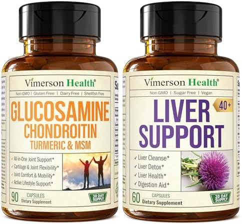 Vimerson Health Glucosamine Chondroitin Msm With Turmeric Boswellia & Liver Cleanse Detox & Repair 40+ Liver Supplement With 50% Silymarin Milk Thistle Extract For Joint And Liver Support