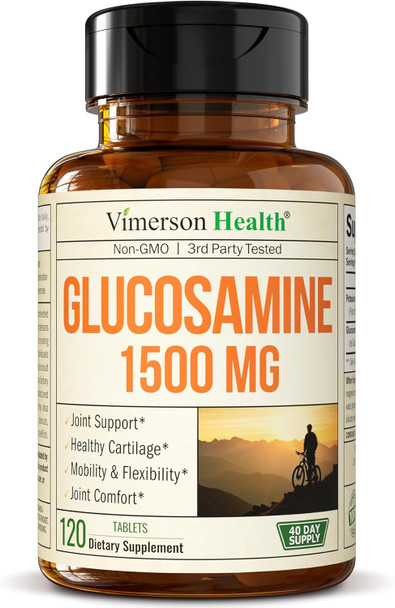 Vimerson Health Glucosamine Sulfate 1500Mg Joint Support Supplement. Cartilage, Bone & Joint Health. Antioxidant Properties. Aids Inflammatory Response. Occasional Discomfort Relief For Back, Knees & Hands. 120 Count