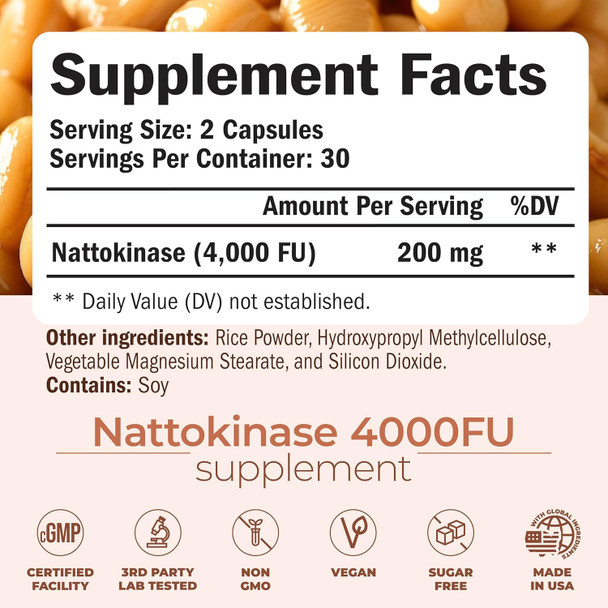 Vimerson Health Nattokinase Supplement - Heart Health Supplements With Nattokinase 4000 Fu - Max Strength Circulation Supplements - Systemic Enzymes For Healthy Circulation & Smooth Flow. Non-Gmo & Vegan. 60 Capsules