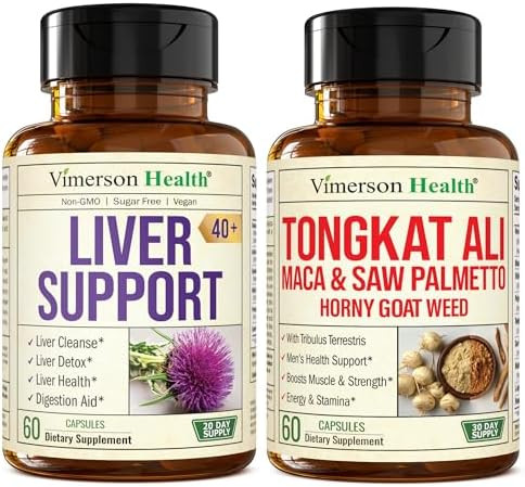 Vimerson Health Liver Cleanse Detox & Repair Milk Thistle Supplement For Older Adults & Tongkat Ali For Men With Horny Goat Weed, Maca Root Powder, Tribulus Terrestris, And Saw Palmetto 2-Pack Bundle