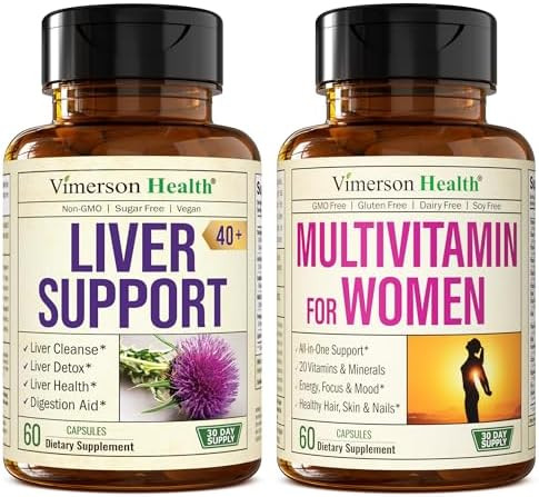 Vimerson Health Liver Cleanse Detox & Repair Milk Thistle Supplement For Adults Over 40 & Multivitamin For Women