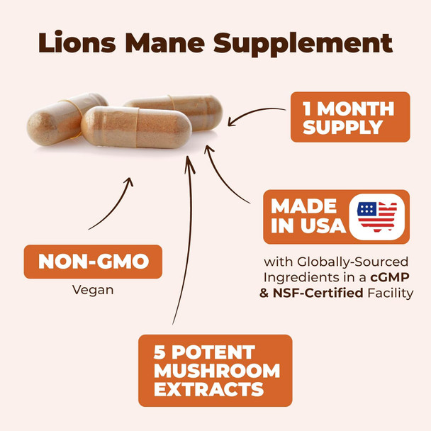 Vimerson Health Lions Mane Supplement Capsules - Mushroom Powder Blend With Lions Mane Powder, Turkey Tail, Shiitake Mushrooms & More. Focus & Energy Supplements For Mood & Immune Support. Non-Gmo. 60 Vegan Capsules Vimerson Health Lions Mane Supplement Capsules - Mushroom Powder Blend With Lions Mane Powder, Turkey Tail, Shiitake Mushrooms & More. Focus & Energy Supplements For Mood & Immune Support. Non-Gmo. 60 Vegan Capsules
