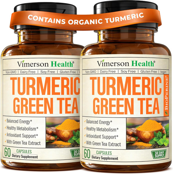 Vimerson Health Turmeric Curcumin Supplement With Green Tea Extract (Ecgc) & Vitamin C For Joint Health, Energy & Inflammation Balance - Organic Tumeric Curcumin With Black Pepper - Gluten-, Non-Gmo - 60 Capsules