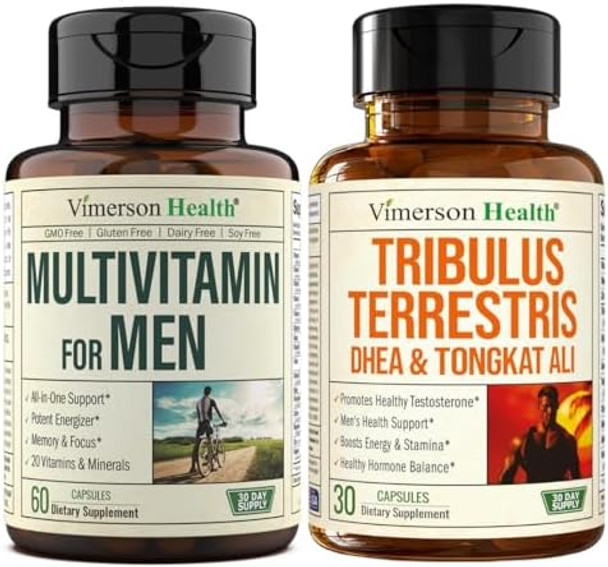 Vimerson Health Multivitamin For Men & Tribulus Terrestris With Dhea And Tongkat Ali – Complete Men'S Health Bundle For Energy, Vitality, Hormone Balance & Workout Performance Vimerson Health Multivitamin For Men & Tribulus Terrestris With Dhea And Tongkat Ali – Complete Men'S Health Bundle For Energy, Vitality, Hormone Balance & Workout Performance