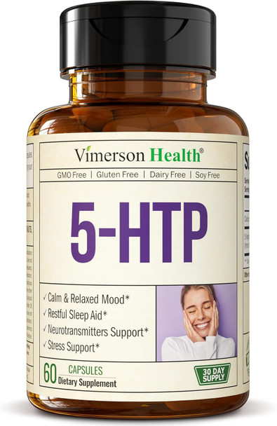 Vimerson Health 5Htp Serotonin Supplements For Women & Men. Sleep Aid & Occasional Stress Support - 5 Htp Plus Supplement 200 Mg With Calcium For Sleep, Calm Mood, & Neurotransmitter Support. 60 Capsules Made In Usa