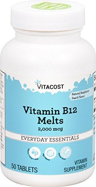 Vitacost Vitamin B12-2000 Mcg - 50 Quickdots Sublingual Melts Tablets - Raspberry-Peach Flavor