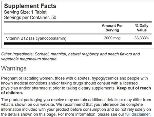 Vitacost Vitamin B12-2000 Mcg - 50 Quickdots Sublingual Melts Tablets - Raspberry-Peach Flavor