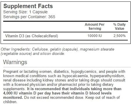 Vitacost Vitamin D3 (As Cholecalciferol) - 10000 Iu - 365 Capsules