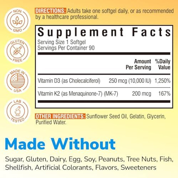 Vitalibre Vitamin D3 K2 Supplement 10000 Iu 90 Softgels And Magnesium Glycinate 420Mg With Vitamin D3 & B6 240 Capsules