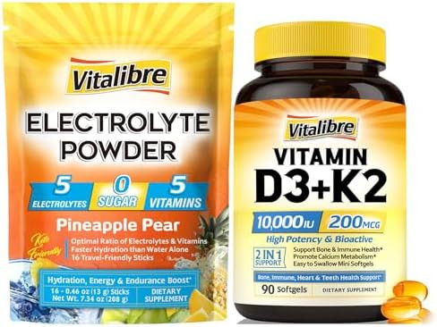 Vitalibre Vitamin D3 K2 10000 Iu D3 / 200 Mcg K2 Mk7 And Electrolytes Powder Packets