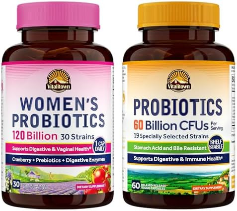 Vitalitown Probiotic Bundle (Pack Of 2)  Women’S Probiotics 120 Billion (Item 1) & Probiotics 60 Billion (Item 2)  Shelf Stable  Digestive & Women’S Health  30 Servings Each