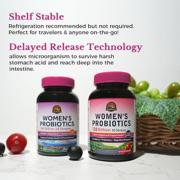 Vitalitown Probiotic Bundle (Pack Of 2)  Women’S Probiotics 120 Billion (Item 1) & Women’S Probiotics 100 Billion (Item 2)  30 Capsules & 60 Capsules