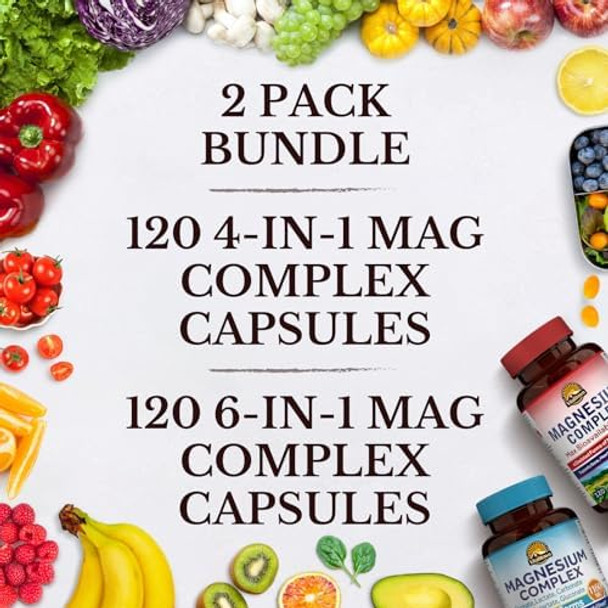 Vitalitown Magnesium Bundle (Pack Of 2)  4-In-1 & 6-In-1 Magnesium Complex  For Bone & Muscle  Magnesium Glycinate, Magnesium Citrate  120 Magnesium Capsules